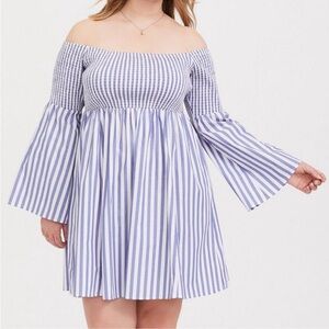 Torrid Blue White Stripe Smocked Mini Skater Dress Cocktail Minimalist Party 4X